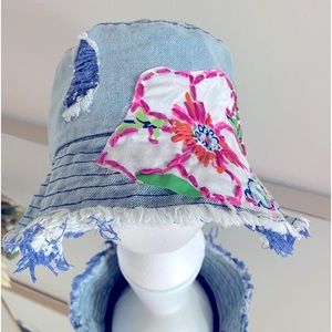 Denim Bucket hat with hand stitched flowers!